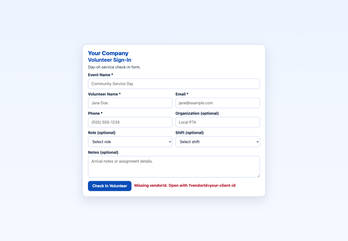 Fletch Form Pro event check-in form on a tablet-sized screen