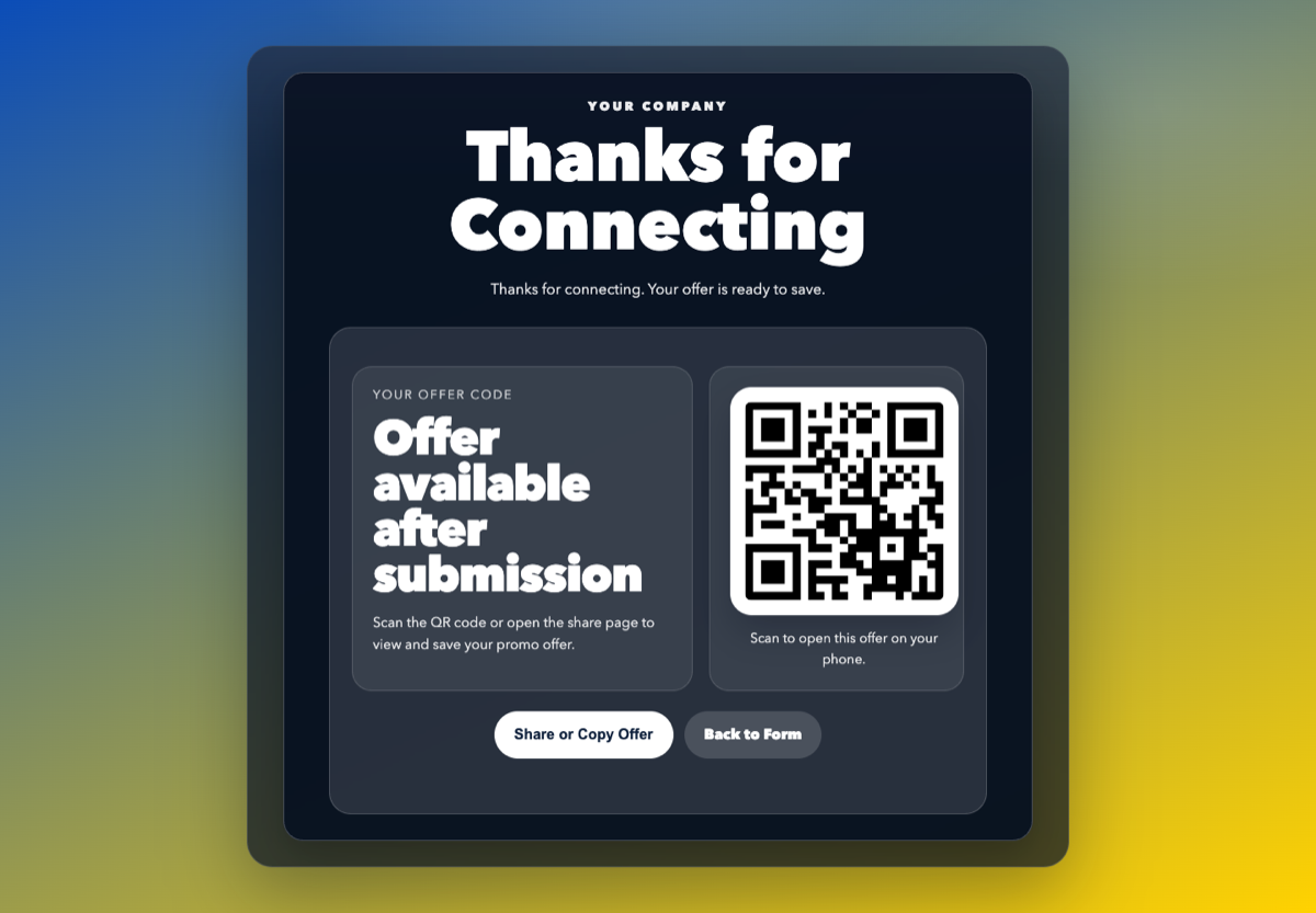 Fletch Form Pro offer screen with a QR code for phone access